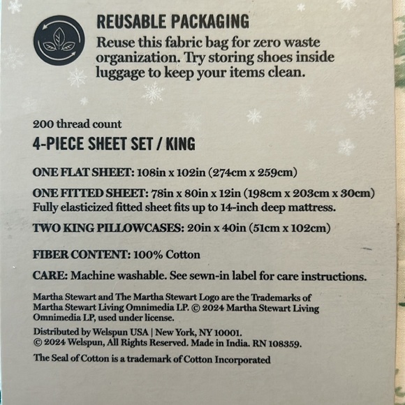 Martha Stewart Christmas Evergreen Trees King Sheet Set 4pc 200Thread Count - Picture 3 of 3